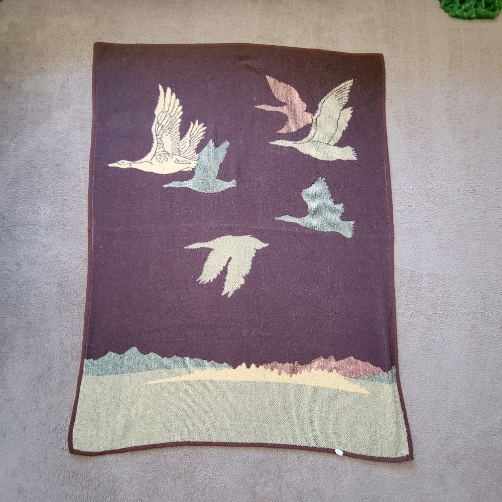 Vintage Lintex Throw Blanket Mid Century Duck Flight 4 Color 55x72 Made In Spain